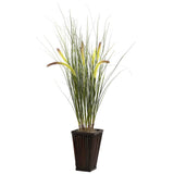 Grass w/Cattails & Bamboo Planter-Parc Decor