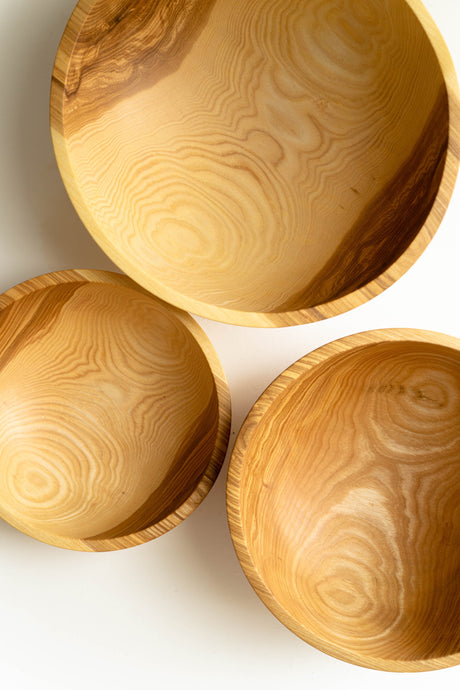 Hand Carved Ash wood Nesting Bowl Set-Parc Decor