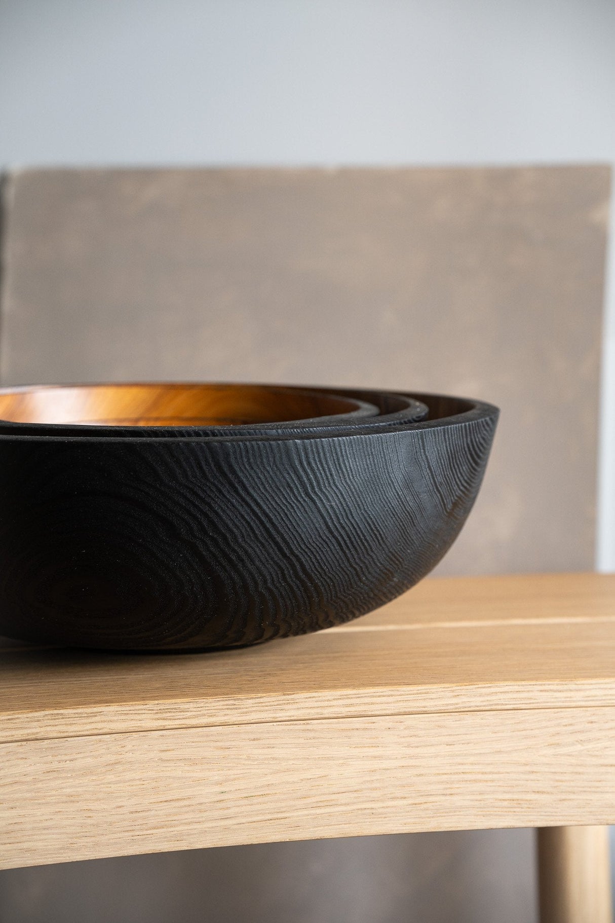 Hand Carved Extra Large Half Charred Wooden Bowl-Parc Decor