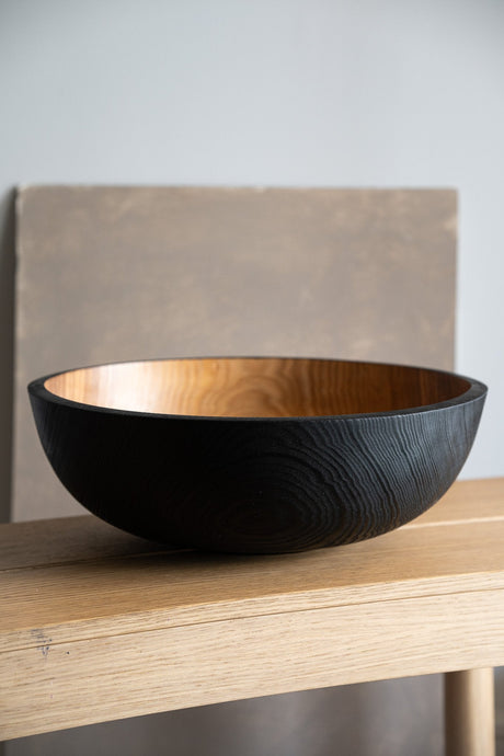 Hand Carved Extra Large Half Charred Wooden Bowl-Parc Decor