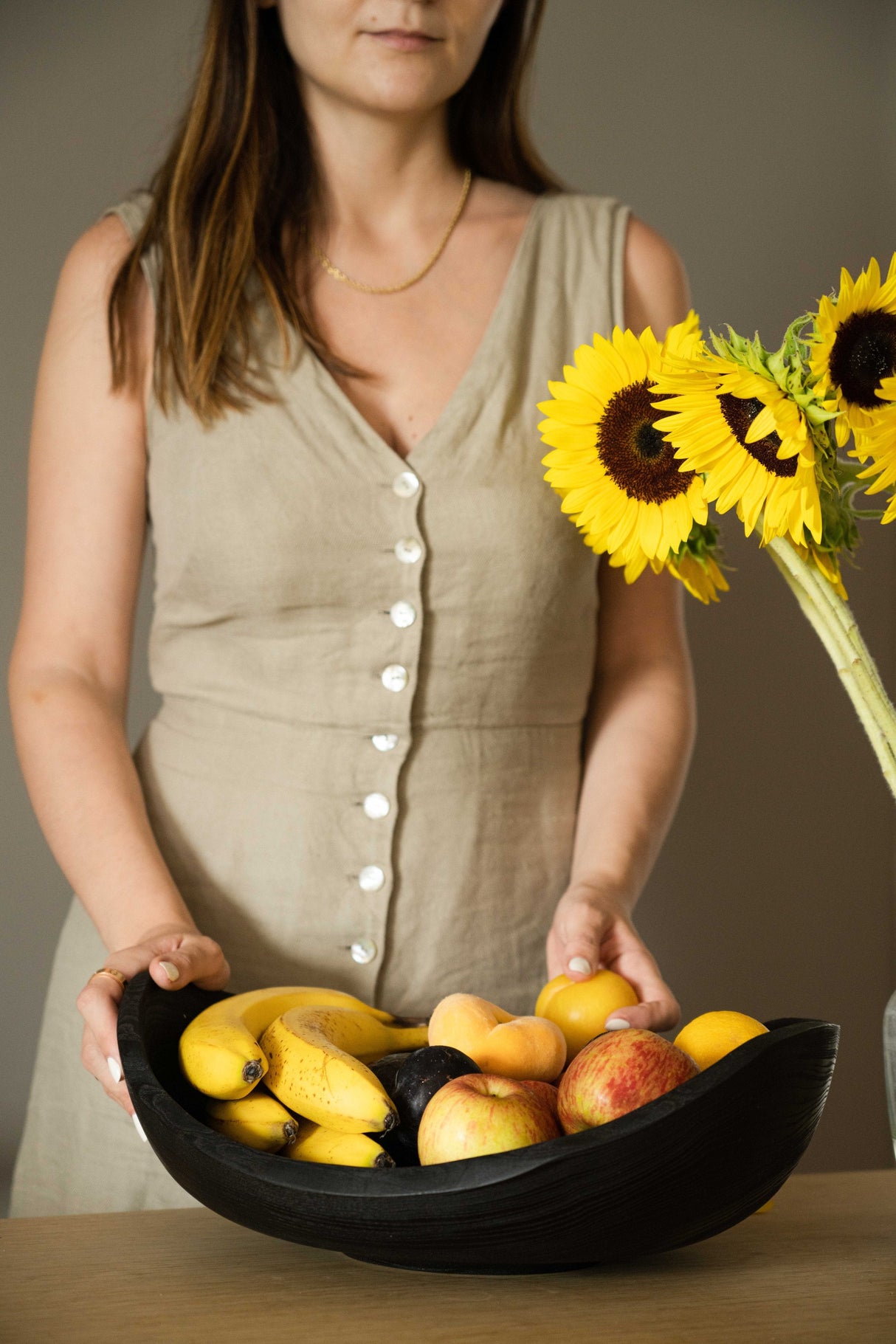 Hand-Carved Large Charred Wood Shallow Bowl-Parc Decor