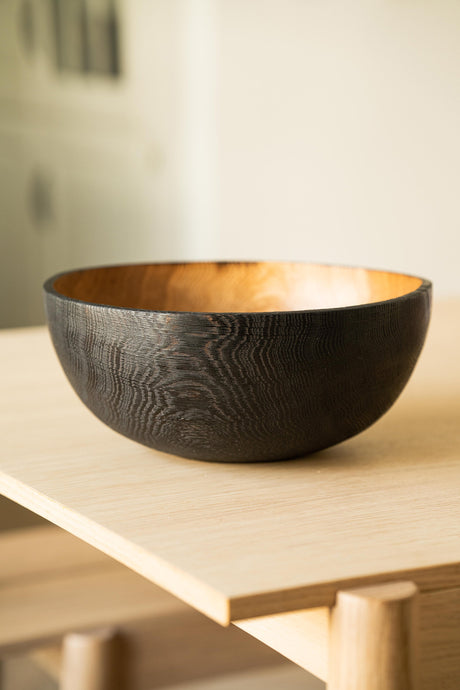 Hand Carved Large Half Charred Wooden Bowl-Parc Decor