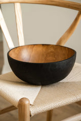 Hand Carved Large Half Charred Wooden Bowl-Parc Decor