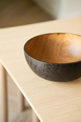 Hand Carved Large Half Charred Wooden Bowl-Parc Decor