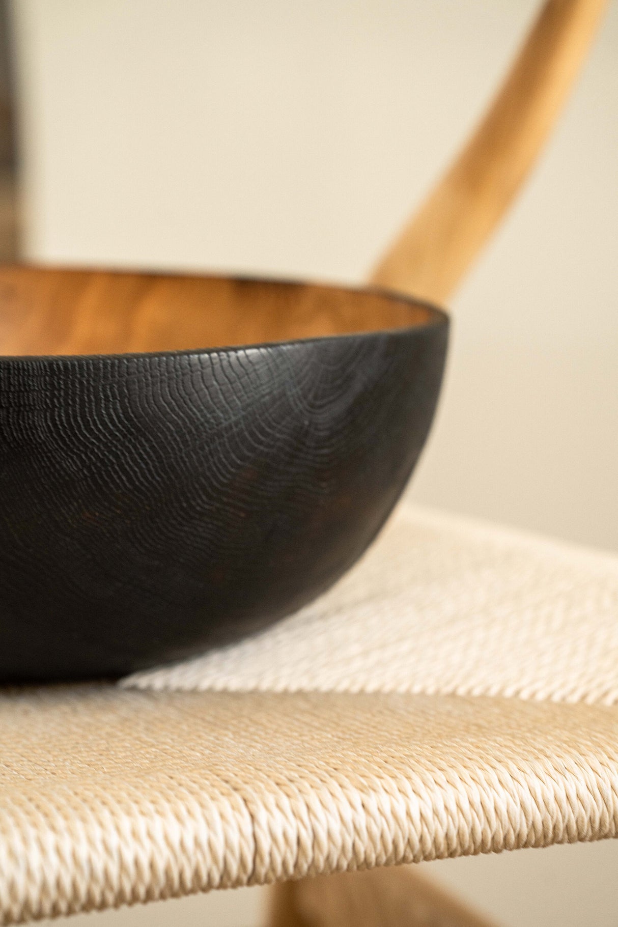 Hand Carved Large Half Charred Wooden Bowl-Parc Decor