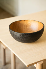 Hand Carved Large Half Charred Wooden Bowl-Parc Decor