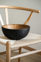 Hand Carved Large Half Charred Wooden Bowl-Parc Decor