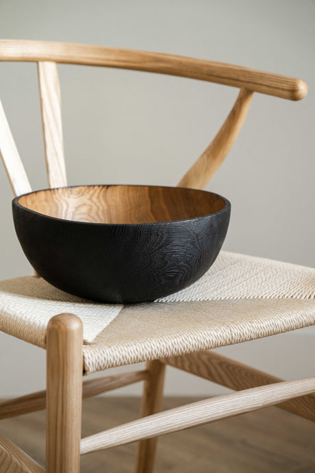 Hand Carved Large Half Charred Wooden Bowl-Parc Decor