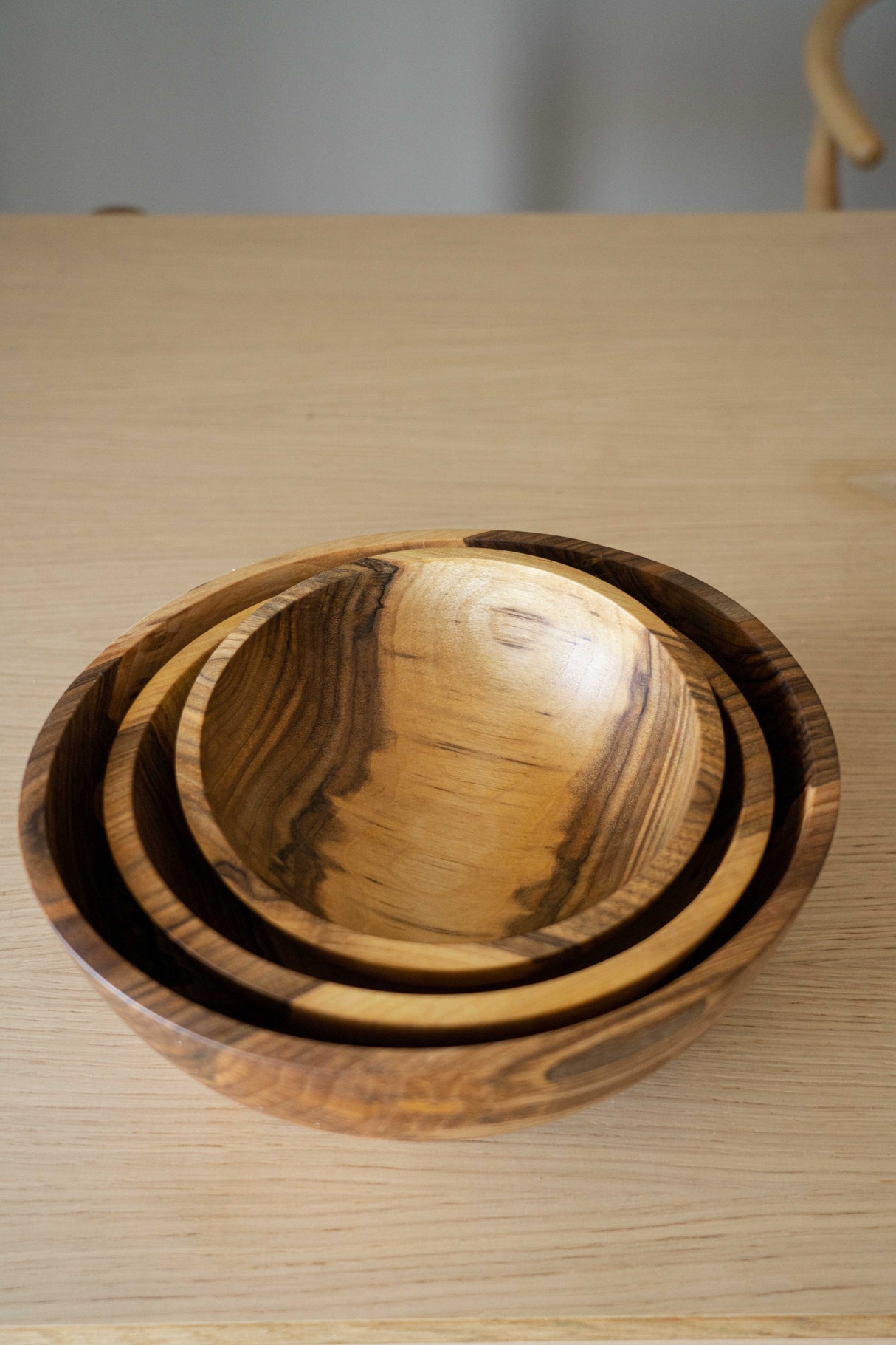 Hand Carved Walnut Wood Nesting Bowl Set-Parc Decor