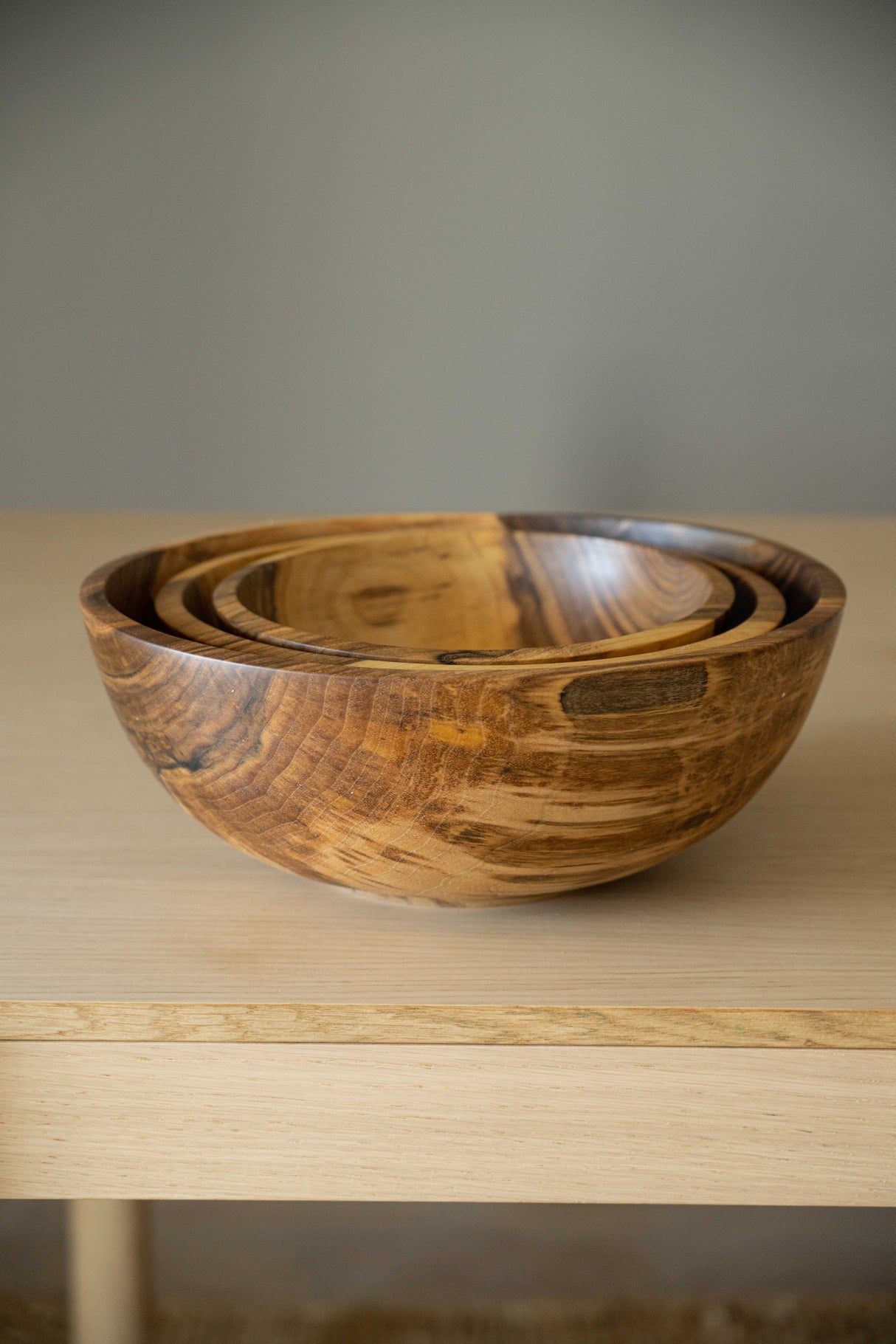 Hand Carved Walnut Wood Nesting Bowl Set-Parc Decor