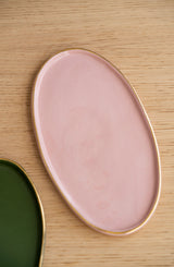 Handmade Oval Porcelain Serving Platter with Gold Rim. Powder Pink-Parc Decor