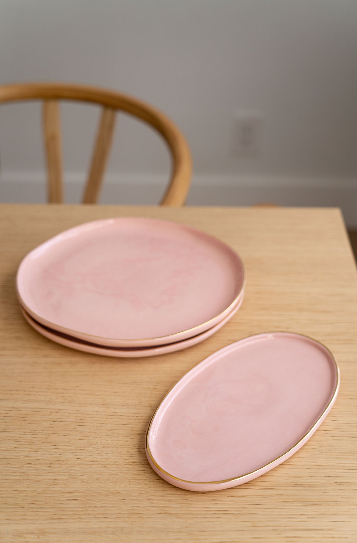 Handmade Oval Porcelain Serving Platter with Gold Rim. Powder Pink-Parc Decor