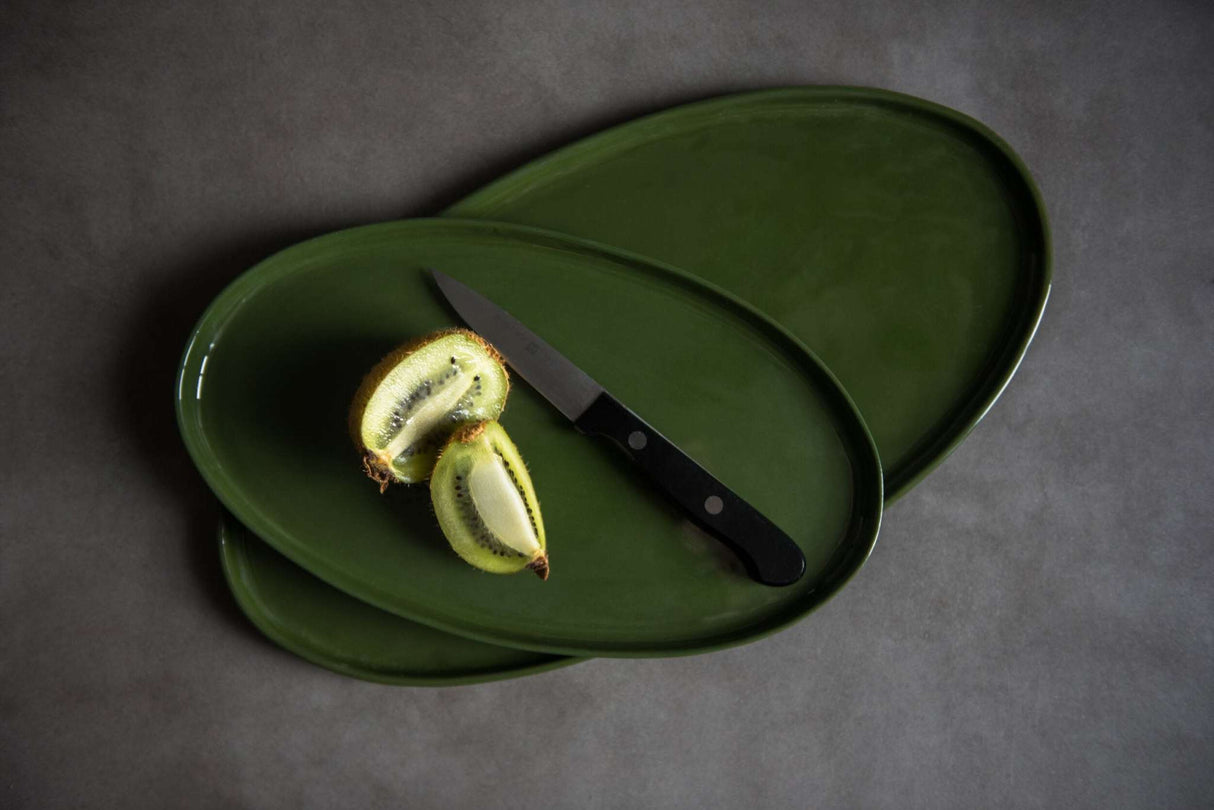 Handmade Oval Porcelain Serving Platter. Green-Parc Decor