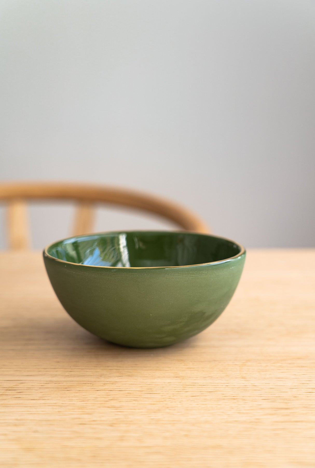 Handmade Porcelain Bowl with Gold Rim. Green-Parc Decor