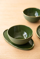 Handmade Porcelain Bowl with Gold Rim. Green-Parc Decor
