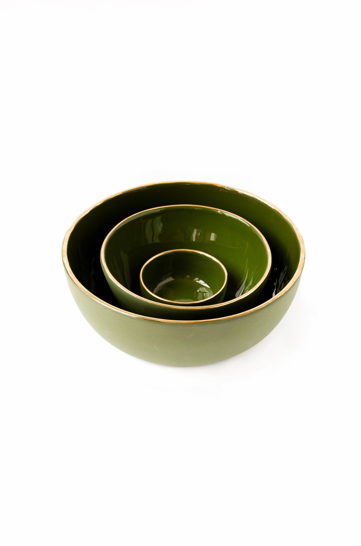 Handmade Porcelain Bowl with Gold Rim. Green-Parc Decor