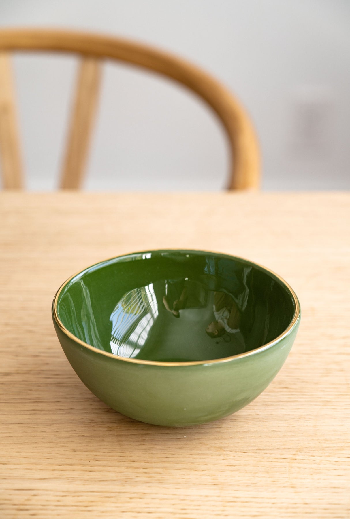 Handmade Porcelain Bowl with Gold Rim. Green-Parc Decor