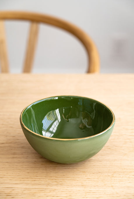 Handmade Porcelain Bowl with Gold Rim. Green-Parc Decor