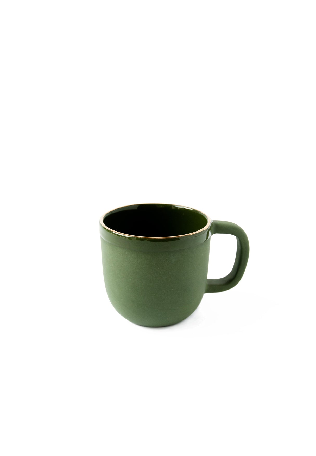 Handmade Porcelain Coffee Mug with Gold Rim. Green-Parc Decor