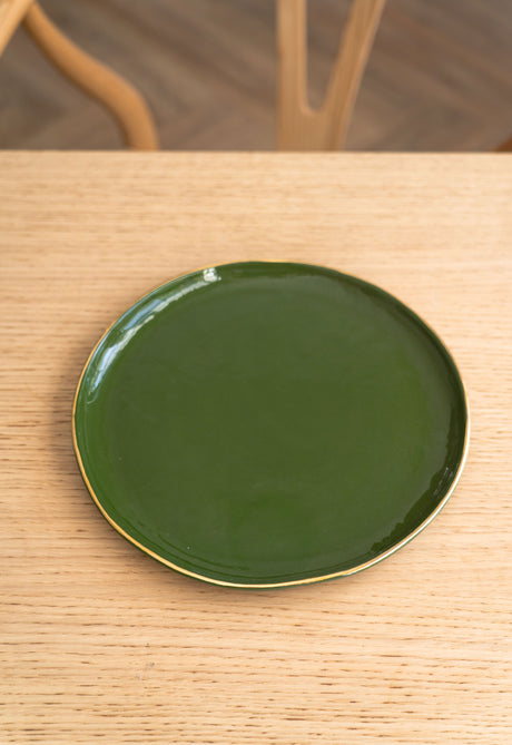 Handmade Porcelain Dinner Plates with Gold Rim. Green-Parc Decor