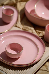 Handmade Porcelain Dinner Plates with Gold Rim. Powder Pink-Parc Decor