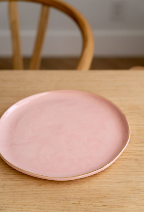 Handmade Porcelain Dinner Plates with Gold Rim. Powder Pink-Parc Decor