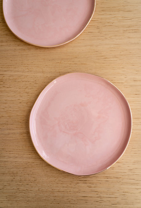 Handmade Porcelain Dinner Plates with Gold Rim. Powder Pink-Parc Decor