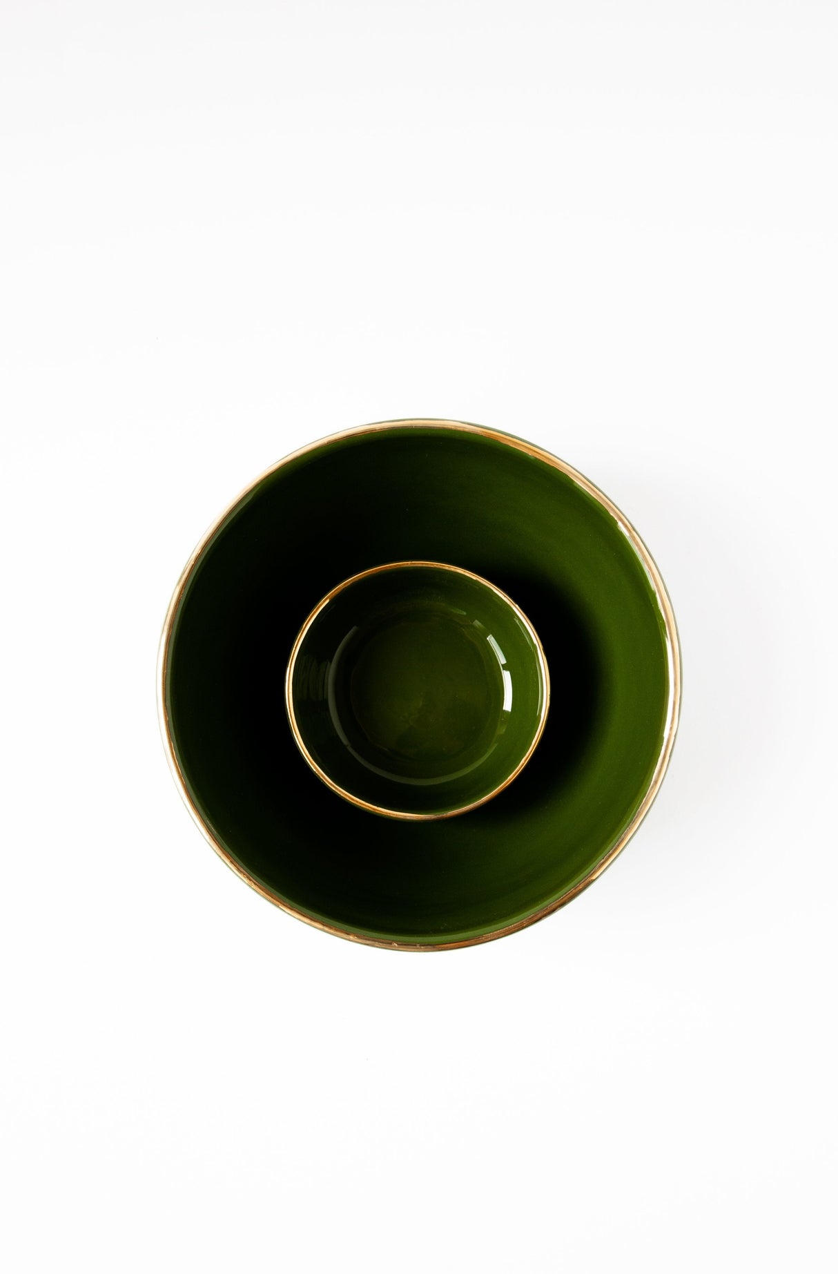 Handmade Porcelain Pinch Bowl with Gold Rim. Green-Parc Decor