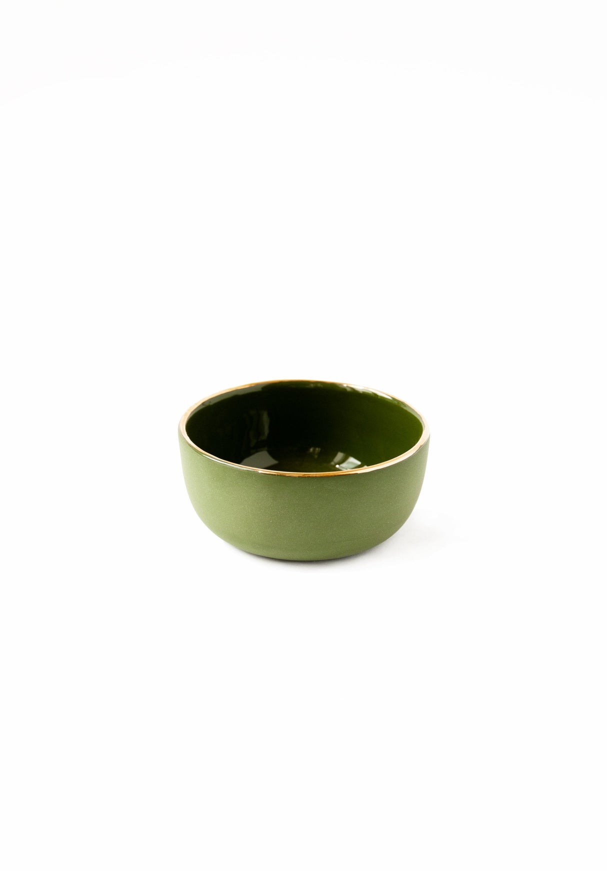 Handmade Porcelain Pinch Bowl with Gold Rim. Green-Parc Decor