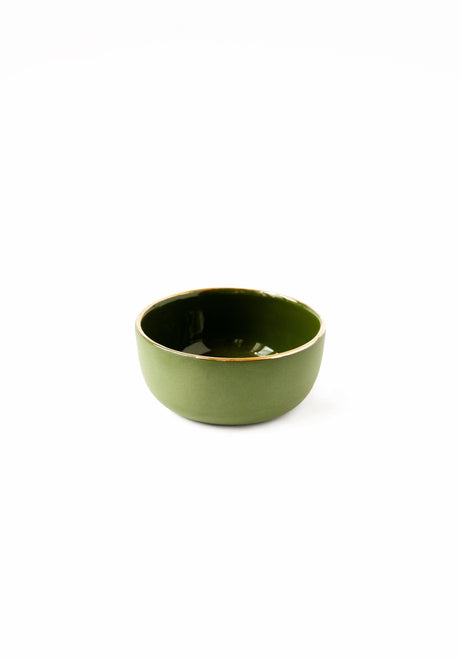 Handmade Porcelain Pinch Bowl with Gold Rim. Green-Parc Decor