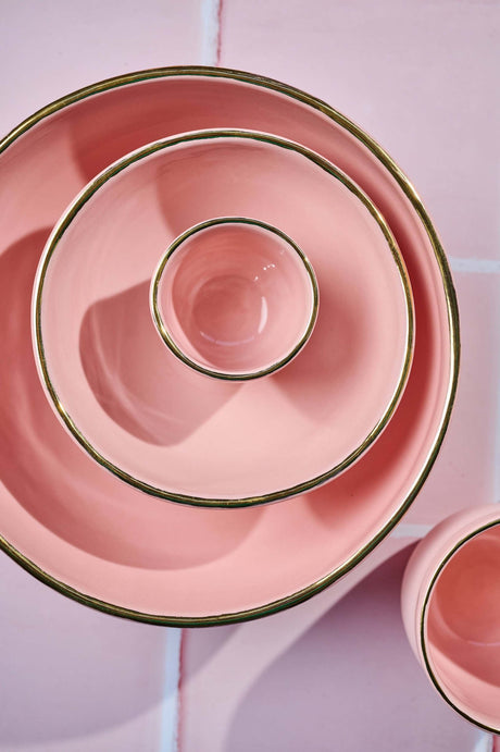 Handmade Porcelain Pink Salad Bowl with Gold Rim-Parc Decor