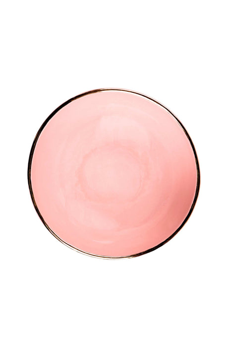 Handmade Porcelain Pink Salad Bowl with Gold Rim