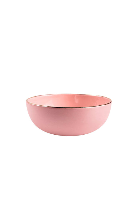 Handmade Porcelain Pink Salad Bowl with Gold Rim-Parc Decor