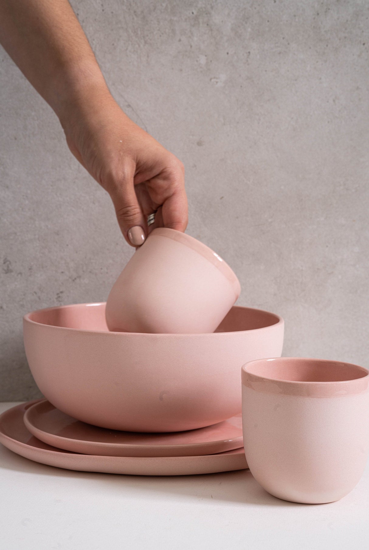 Handmade Porcelain Salad Serving Bowl. Powder Pink-Parc Decor