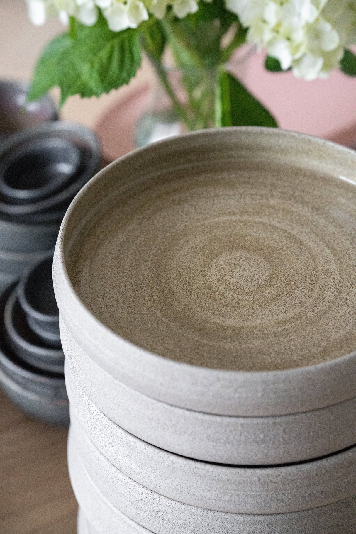 Handmade Stoneware Dinner Plates with High Sides "Concrete"-Parc Decor