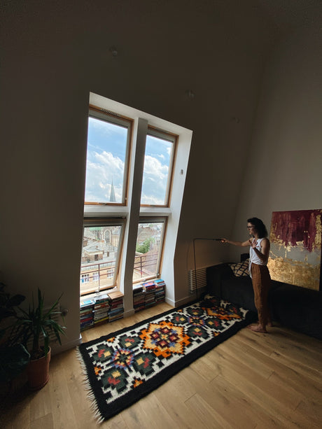 Handwoven wool runner with Traditional Carpathian pattern-Parc Decor