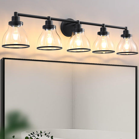 Hermosa Modern Polished Nickel & Black 5-Light Bathroom Vanity Light-Parc Decor