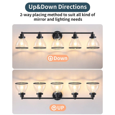 Hermosa Modern Polished Nickel & Black 5-Light Bathroom Vanity Light-Parc Decor