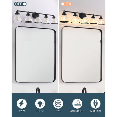 Hermosa Modern Polished Nickel & Black 5-Light Bathroom Vanity Light-Parc Decor