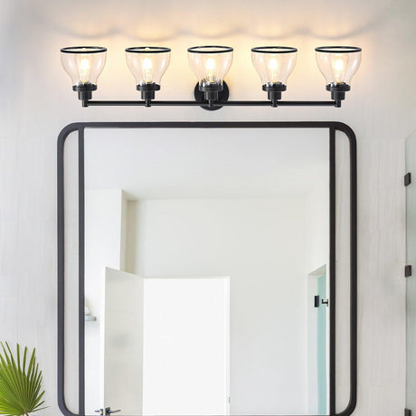 Hermosa Modern Polished Nickel & Black 5-Light Bathroom Vanity Light-Parc Decor