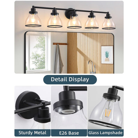 Hermosa Modern Polished Nickel & Black 5-Light Bathroom Vanity Light-Parc Decor