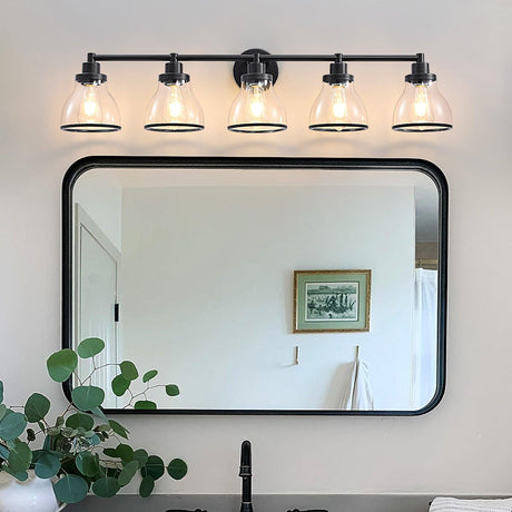 Hermosa Modern Polished Nickel & Black 5-Light Bathroom Vanity Light-Parc Decor