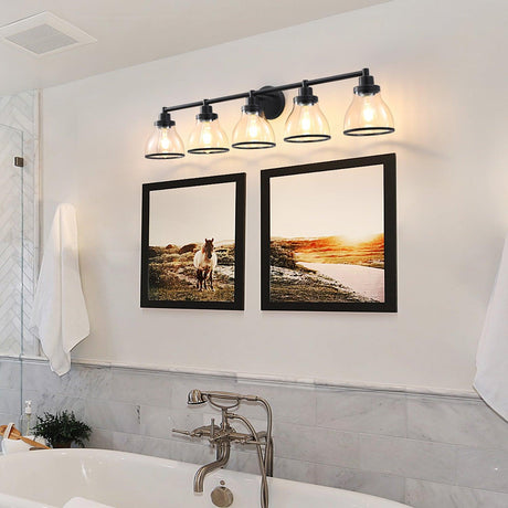 Hermosa Modern Polished Nickel & Black 5-Light Bathroom Vanity Light-Parc Decor