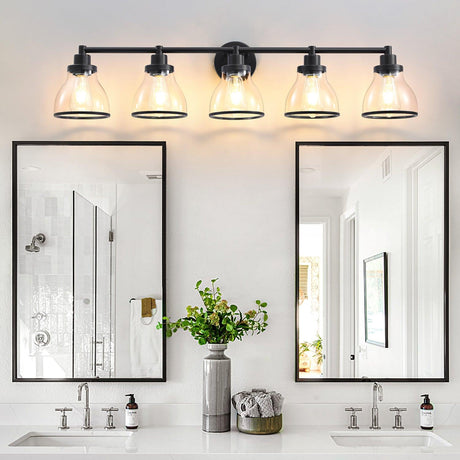 Hermosa Modern Polished Nickel & Black 5-Light Bathroom Vanity Light-Parc Decor