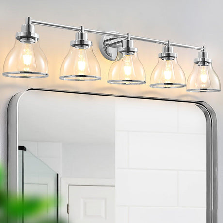 Hermosa Modern Polished Nickel & Black 5-Light Bathroom Vanity Light-Parc Decor