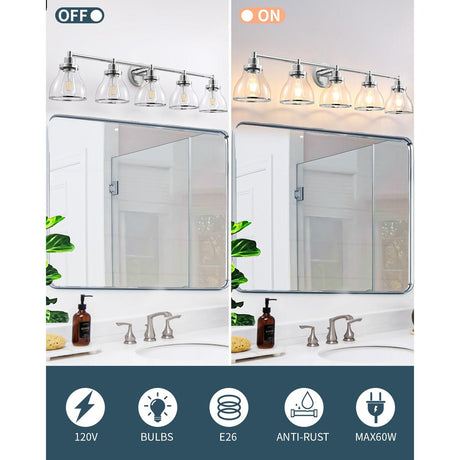 Hermosa Modern Polished Nickel & Black 5-Light Bathroom Vanity Light-Parc Decor