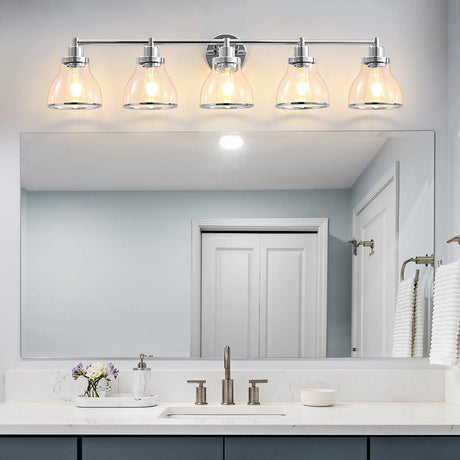 Hermosa Modern Polished Nickel & Black 5-Light Bathroom Vanity Light-Parc Decor