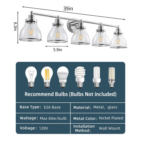 Hermosa Modern Polished Nickel & Black 5-Light Bathroom Vanity Light-Parc Decor