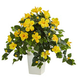 Hibiscus Artificial Plant in White Tower Planter-Parc Decor