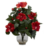 Hibiscus w/Fluted Vase Silk Flower Arrangement-Parc Decor